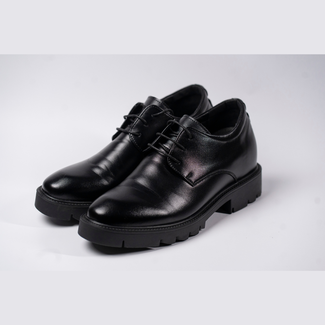 Sapato Social Realce - Aumenta Altura 9cm - Couro Preto - Masculino