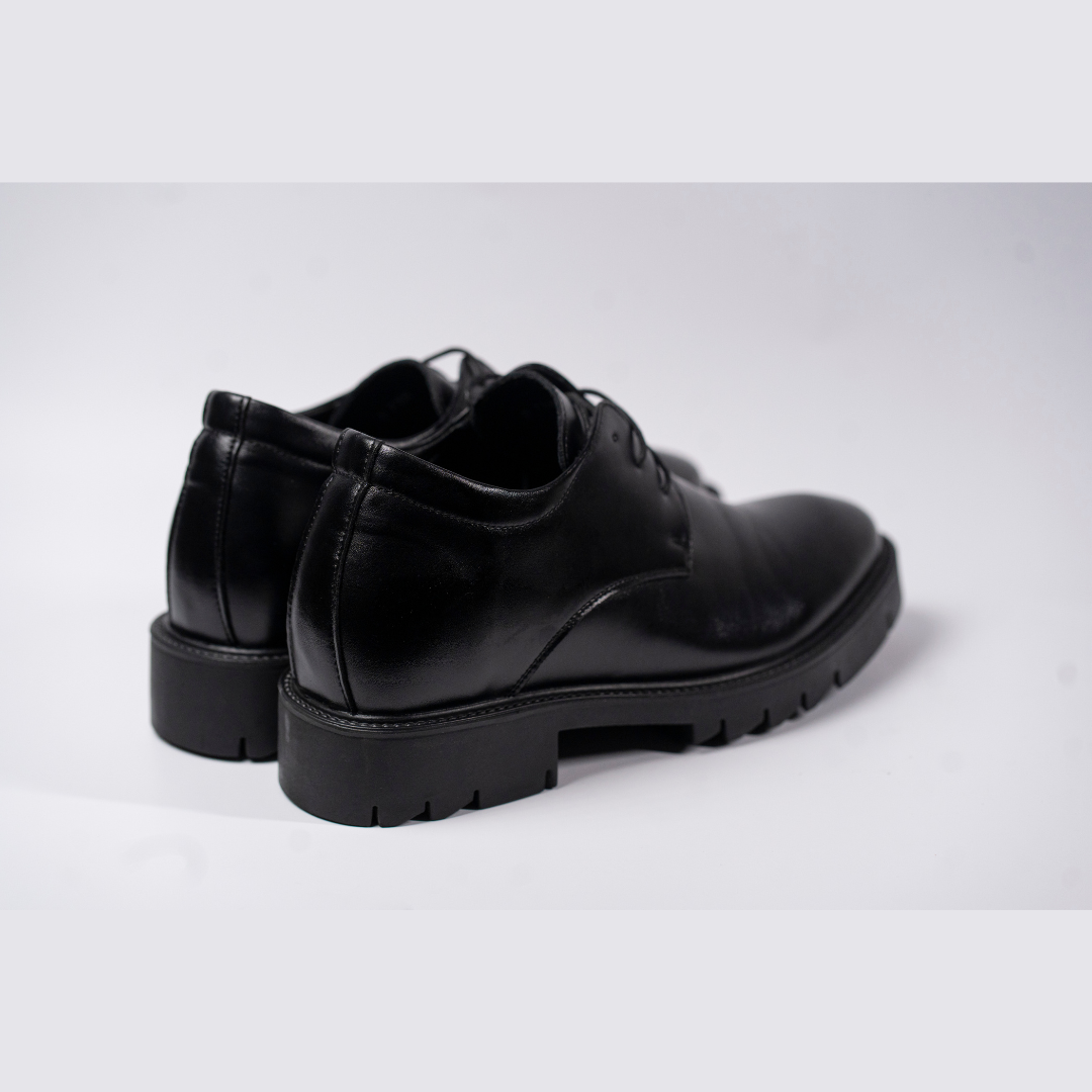 Sapato Social Realce - Aumenta Altura 9cm - Couro Preto - Masculino