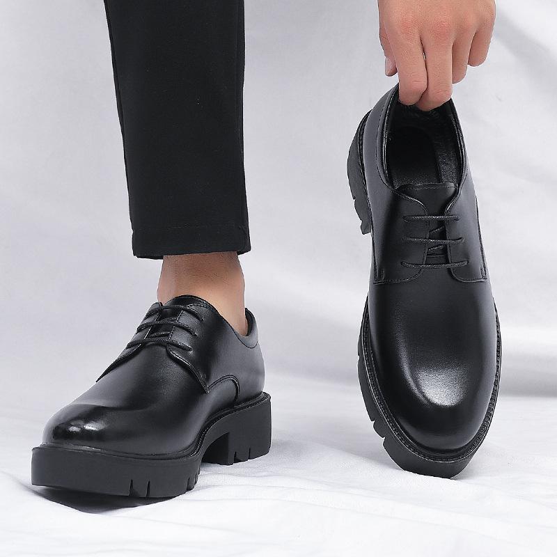 Sapato Social Realce - Aumenta Altura 9cm - Couro Preto - Masculino