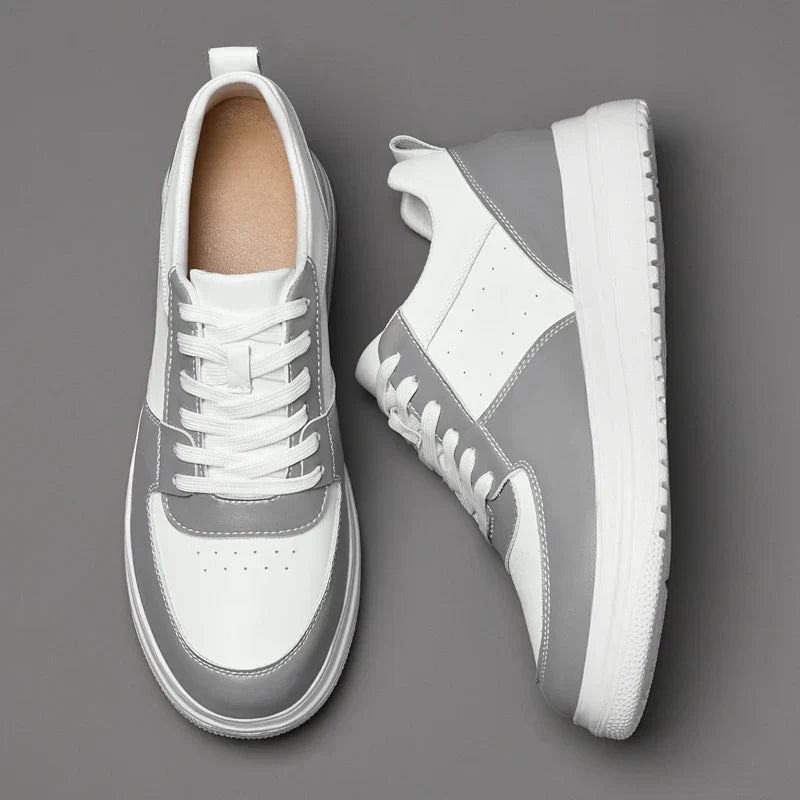 Tênis Casual Sopro - Aumenta Altura 7 cm - Couro - Cinza e Branco - Masculino