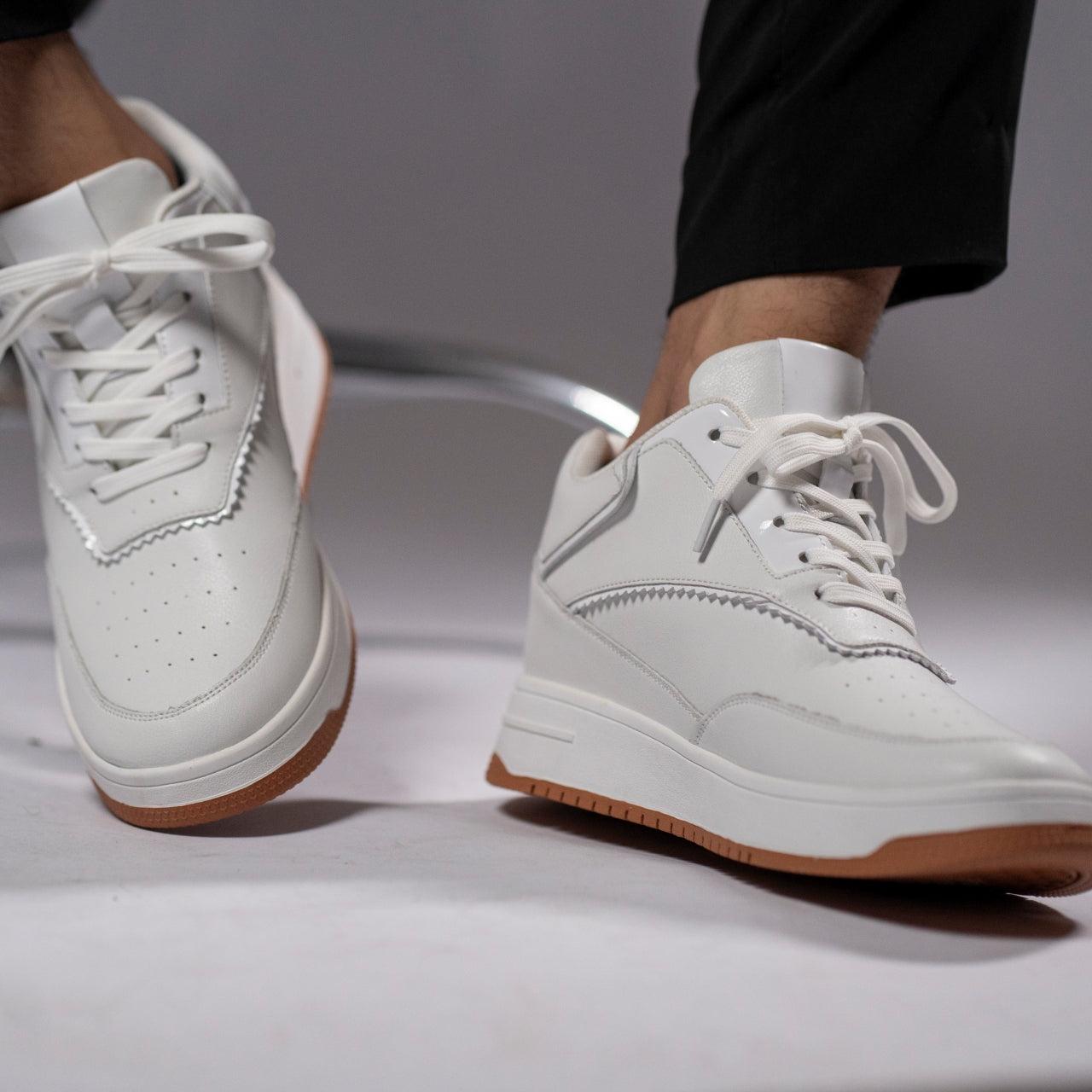 Tênis Casual Celeste - Aumenta Altura 10cm - Couro - Branco - Masculino