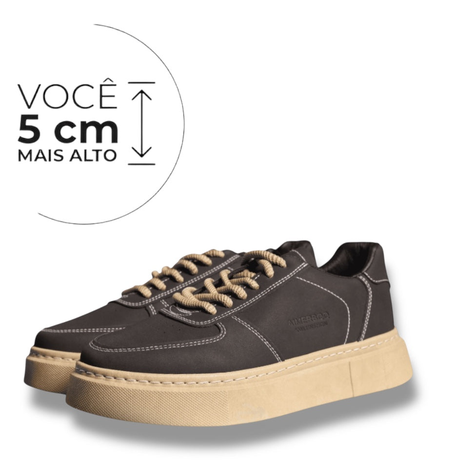 Tênis Casual Safira - Aumenta Altura 5cm - Couro - Marrom - Masculino