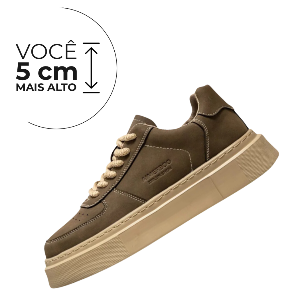 Tênis Casual Constelação - Aumenta Altura 5cm - Couro - Marrom - Masculino